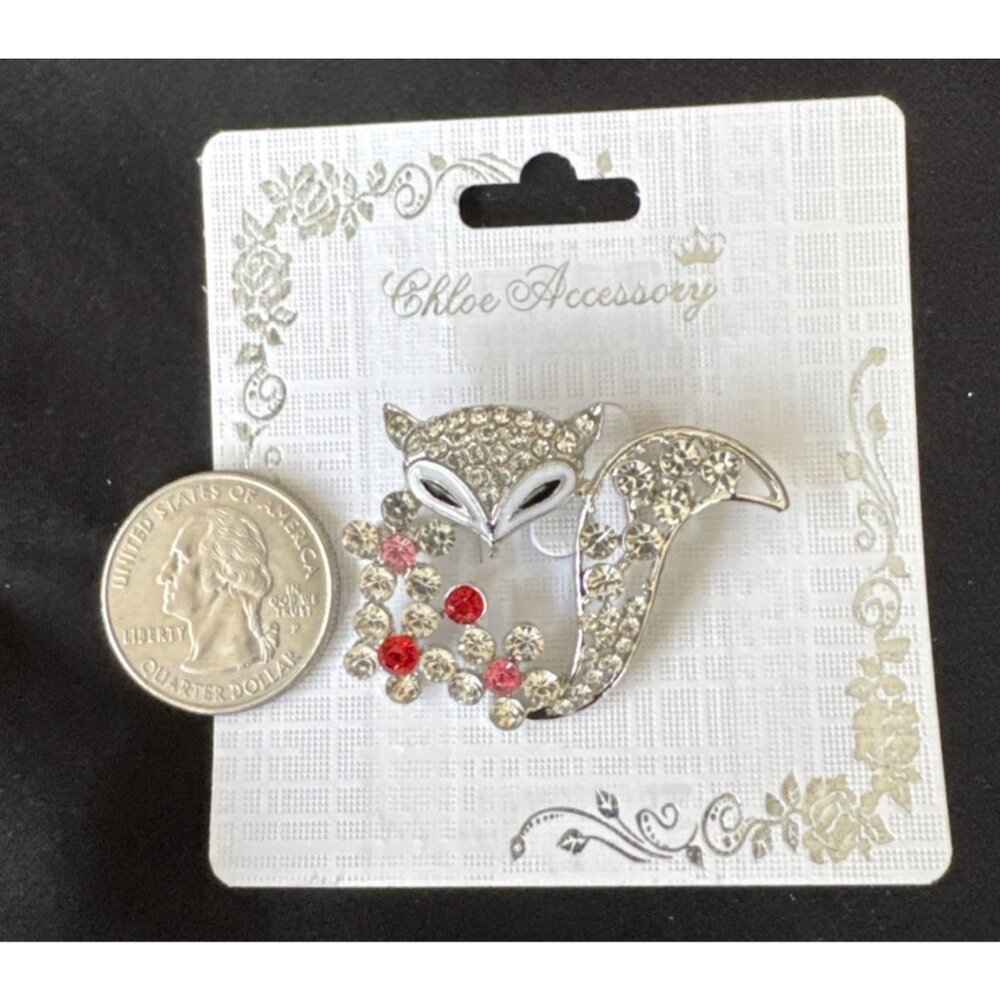 1.3" Deluxe Little FOX Rhinestone SilverTone MultiColor Dainty Brooch NEW
